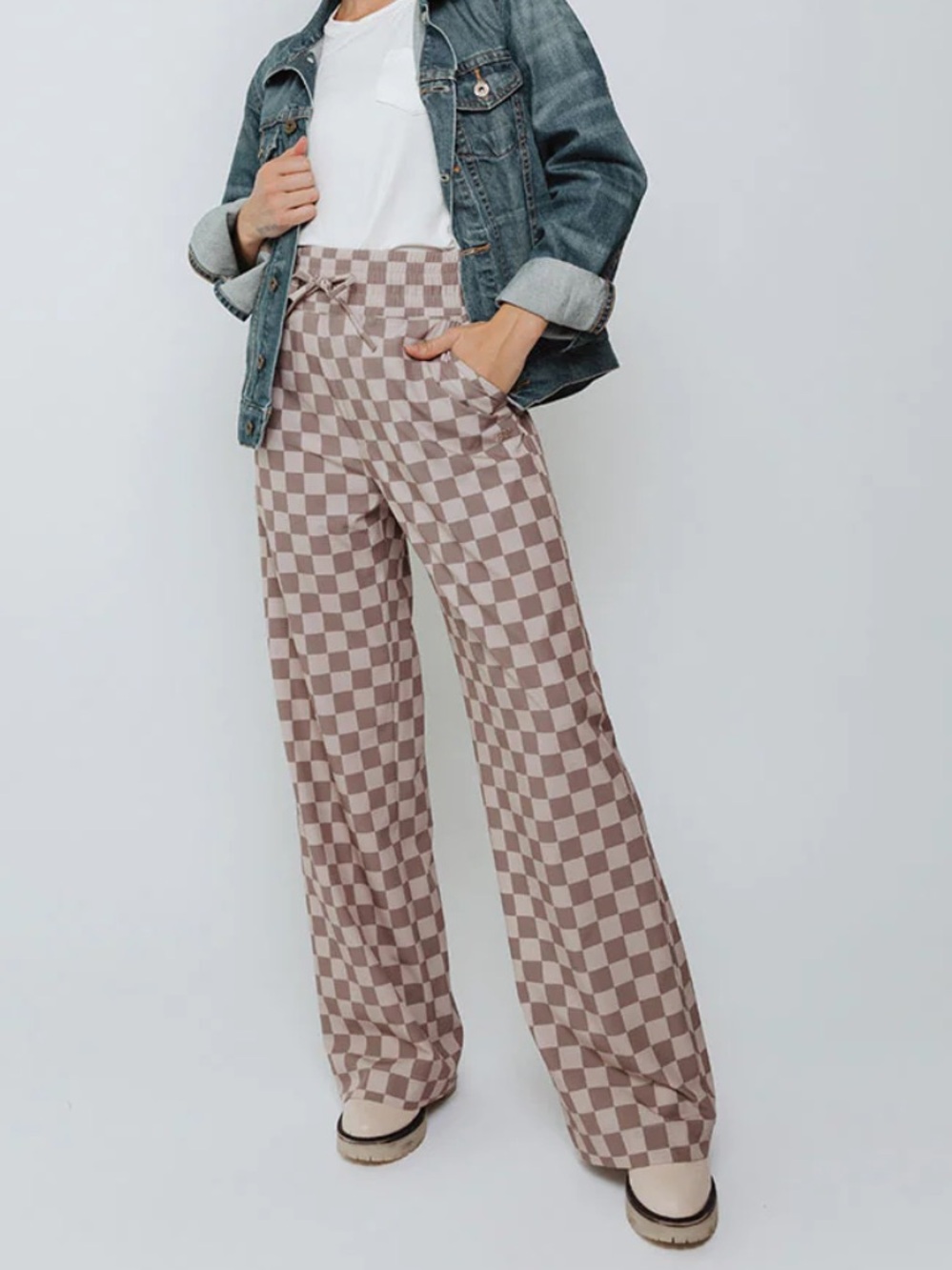 Albion Fit AUDREY TROUSER, BROWN CHECKERS